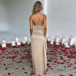 One-shoulder Pleated Split Sexy Satin Dress Elegant Slim-fit Solid Color - Image 7