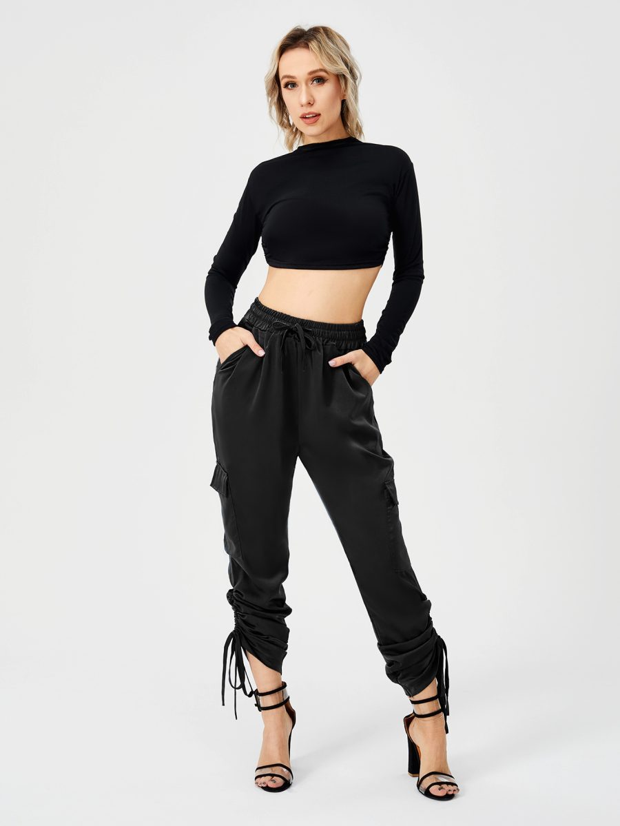 Women's Satin Jogger Pants Casual High Waist Long Lounge Pant Trousers With Pockets - Image 6