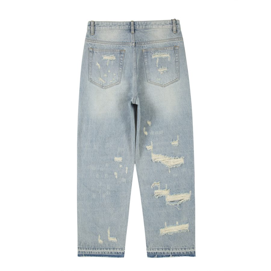 High Street Men's Washed Loose Whiskered Ripped Jeans - Image 2