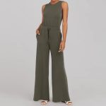 Solid Color Jumpsuit Sleeveless Tops Tie Elastic Pants Romper - Image 8