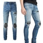 Leather Patching, Slimming, Worn-out Washed Jeans For Men - Image 4