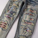 Iridescence Printed Patch Worn Baby Blue Jeans Male - Image 3