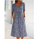 Round Neck Short Sleeve Floral Midi Dress - Image 2