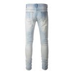 Baby Blue Wash Water Worn Patch Torn Jeans Male - Image 5