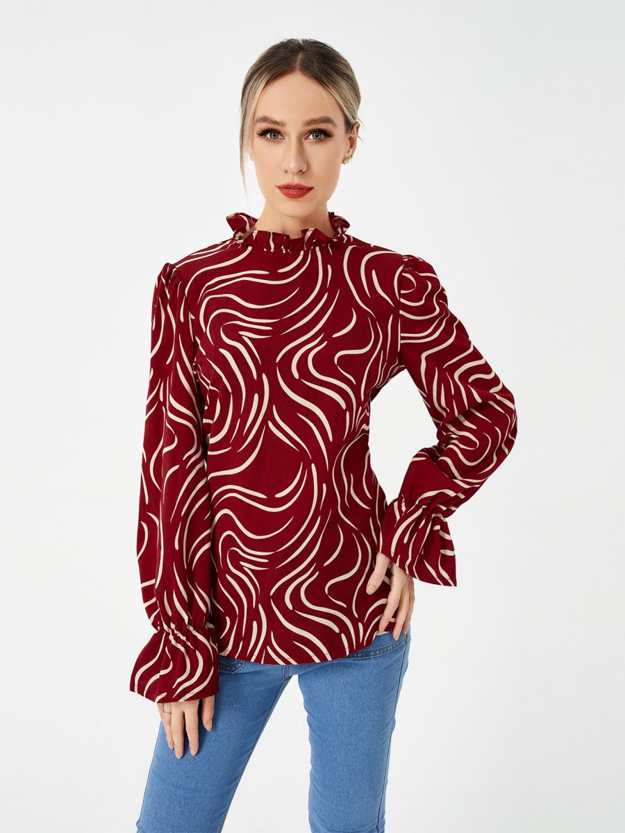 Ladies Graphic Casual Balloon Sleeve Shirt - Image 7