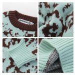 Azure And Other Smoky Rain European And American Dark Contrasting Color Jacquard Knitwear Men's And Women's Round Neck Sweater - Image 5