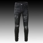 Men's Black Paisley Printed Patch Ripped Jeans