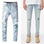Baby Blue Wash Water Worn Patch Torn Jeans Male - Image 3