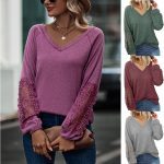 Loose Casual V-neck Lace Lace Long-sleeved - Image 2