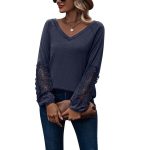 Loose Casual V-neck Lace Lace Long-sleeved - Image 3