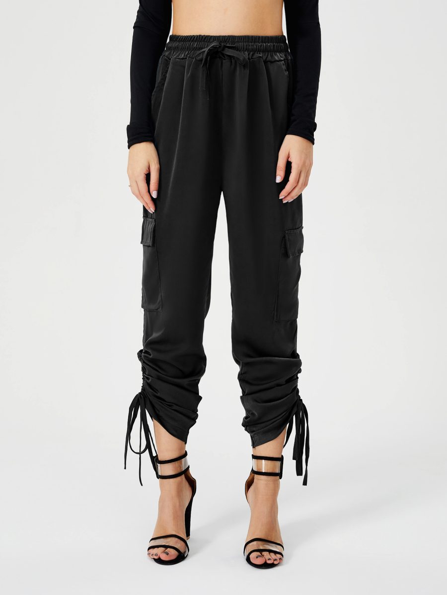 Women's Satin Jogger Pants Casual High Waist Long Lounge Pant Trousers With Pockets - Image 8