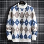 Personalized Knitting Men's Plush Thickened Top Long-sleeved Round Neck Sweater