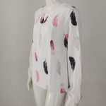 Feather Print Polo Shirt Long Lantern Sleeve Shirt Turndown Collar Breasted Tops Clothes - Image 10
