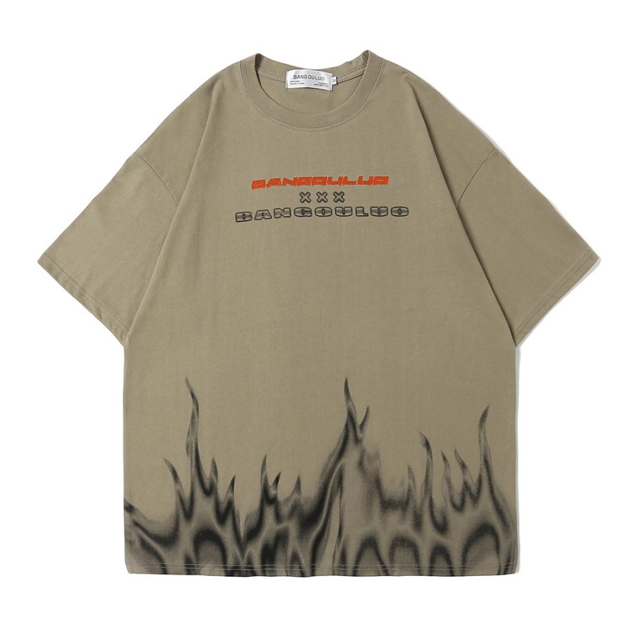 Flame Print Short-sleeved T-shirt Men - Image 3