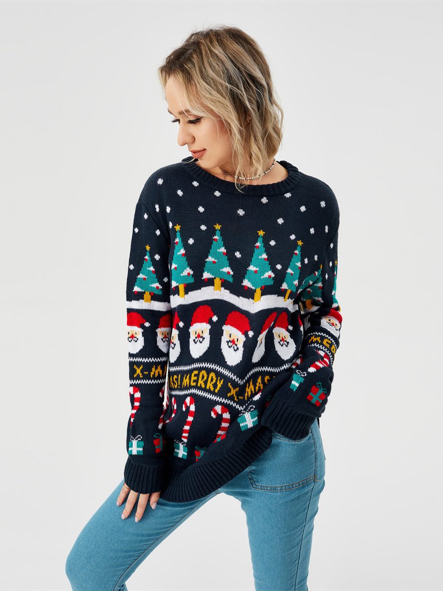 Women's Christmas Sweater Pullover Knitted Jumper Long Sleeve Crew Neck Sweater Shirt - Image 3