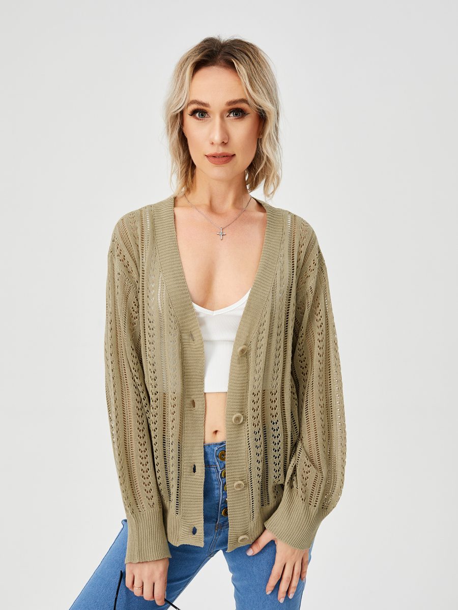 Women's Hollow Out Open Front Knit Lightweight Cardigan - Image 7
