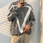Men's Japanese Vintage Contrast Casual Versatile Round Neck Sweater - Image 2