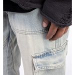 American Style Autumn And Winter Washed And Made Old Micro Elastic Jeans With Zipper Design At The Hem For Casual Pants - Image 7