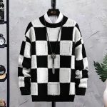 Men's Trendy Plaid Round Neck Sweater Loose