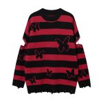 Striped Contrast Color Butterfly Round Neck Sweater Autumn And Winter - Image 3