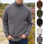 Men's High Collar Solid Color Long Sleeve Knitting Twisted Sweater - Image 2