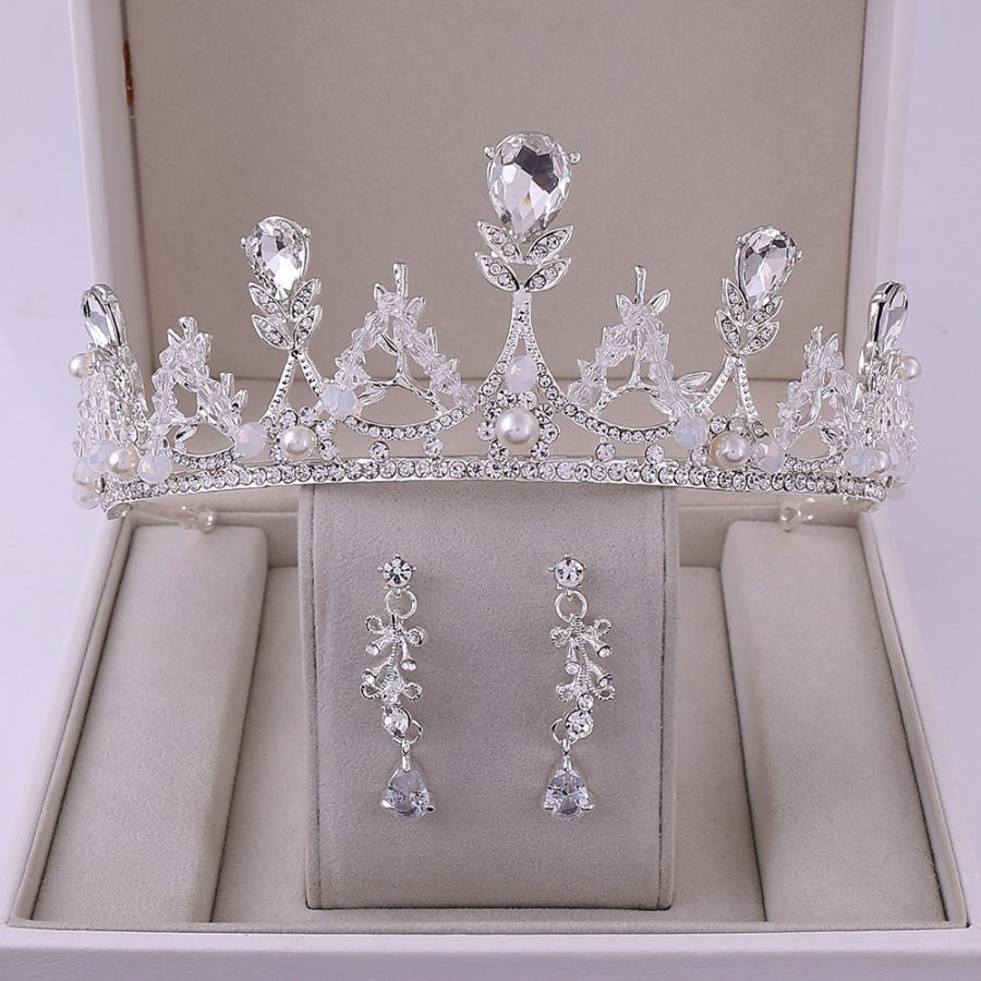 Korean Style Bridal Crown Earring Set - Image 2