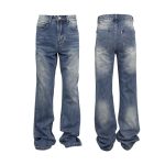 Washed High Street Flared Jeans Dark Blue - Image 4