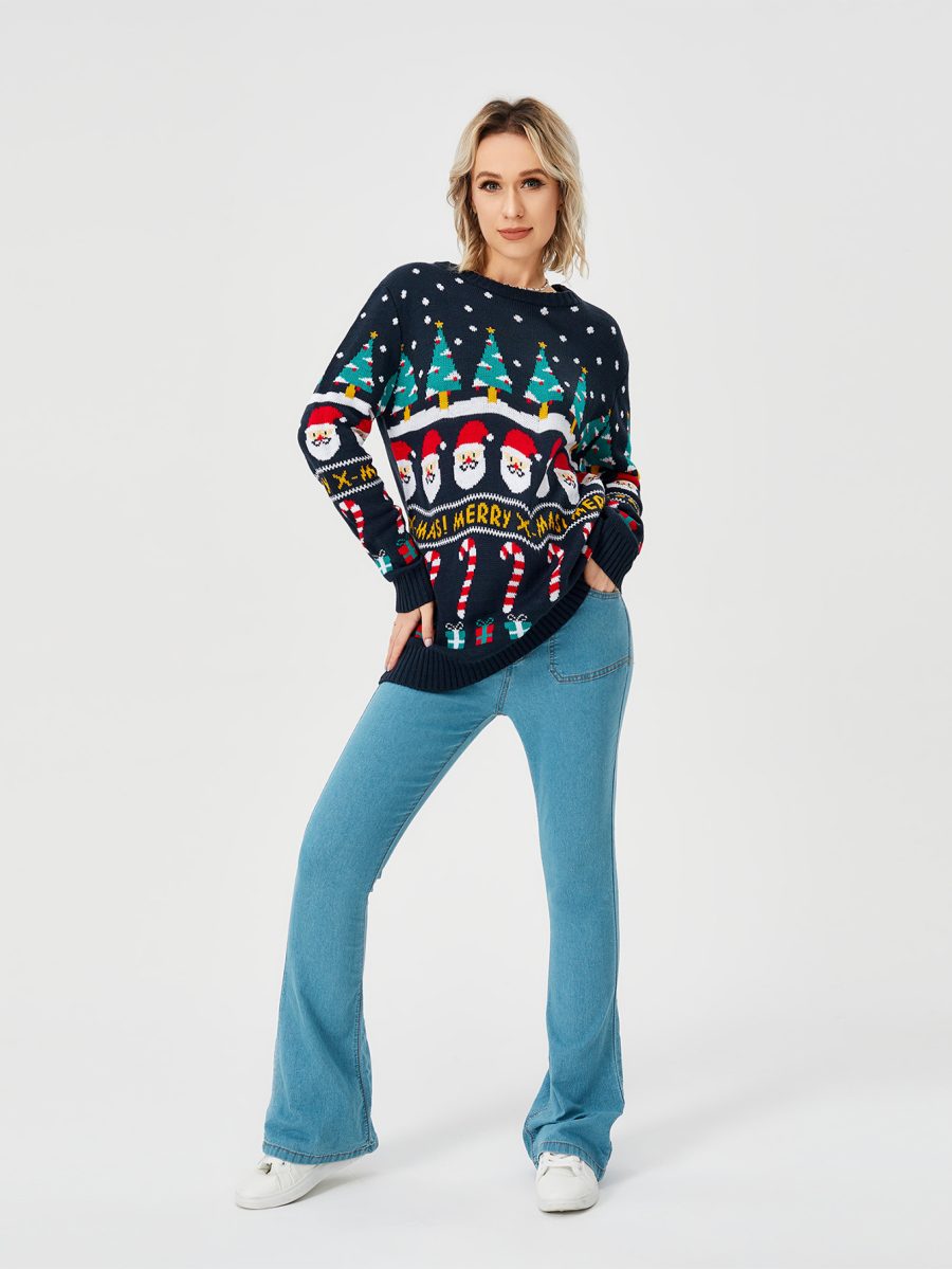 Women's Christmas Sweater Pullover Knitted Jumper Long Sleeve Crew Neck Sweater Shirt - Image 5
