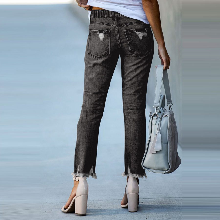 Casual Women's Elasticated Lace-up Slim-fit Jeans Trousers - Image 4