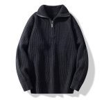 Fashion Half Cardigan Loose Sweater Vertical Sunken Stripe Pullover - Image 4