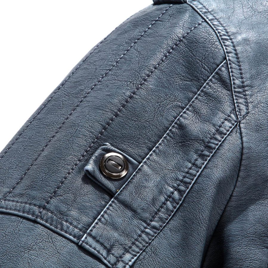 Leather Jacket Plus Velvet Washed Retro Leather Jacket - Image 7