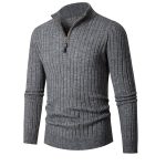 Men's Long-sleeved Half-turtleneck Zip-up Sweater - Image 3
