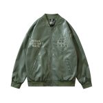 PU Faux Leather Loose Baseball Jacket For Men And Women - Image 2