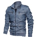 Men's Lapel Solid Color 3D Pu Leather Jacket - Image 2