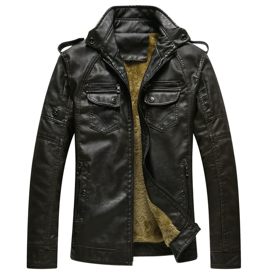 Leather Jacket Plus Velvet Washed Retro Leather Jacket - Image 6