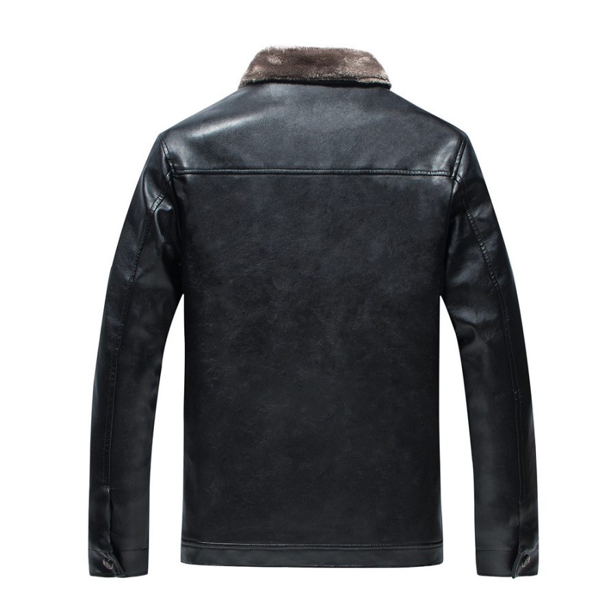 Men's Stand Collar Leather Jacket Plush Leisure - Image 2