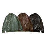 PU Faux Leather Loose Baseball Jacket For Men And Women - Image 6