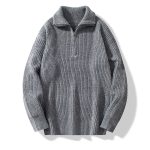 Fashion Half Cardigan Loose Sweater Vertical Sunken Stripe Pullover - Image 3