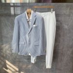 British Wind Blue White Stripe Slim Fit Blazer For Men