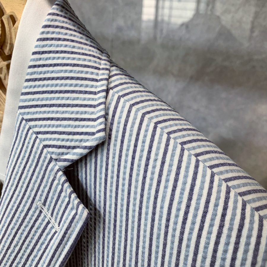 British Wind Blue White Stripe Slim Fit Blazer For Men - Image 4