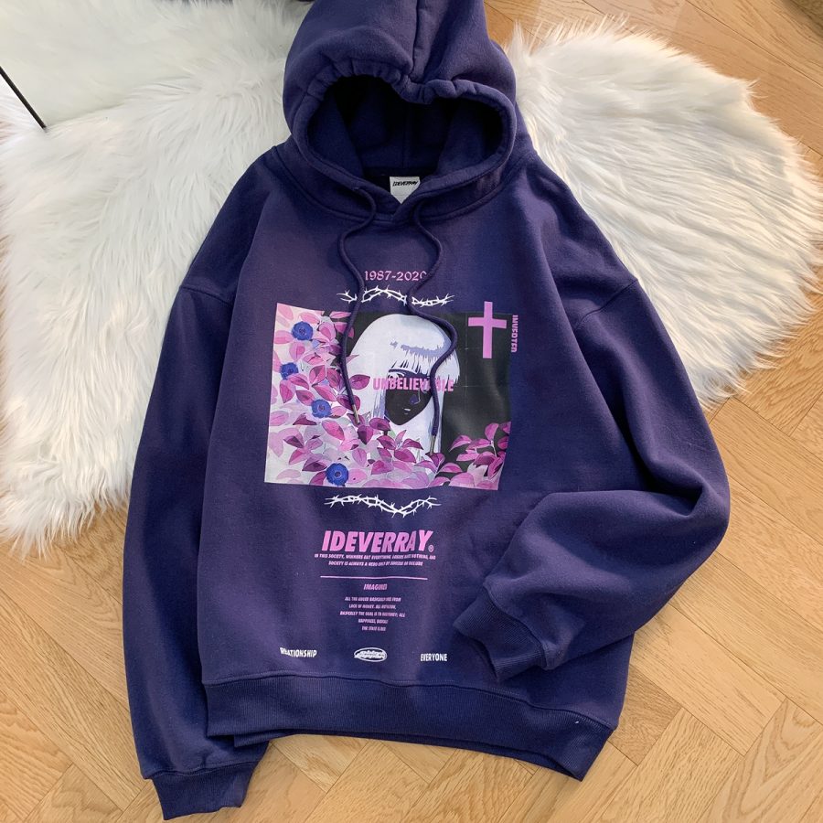 Jojo Has Been Waiting For The National Tide High Street Rose Girl Hooded Sweater For Men And Women Ins Tide Loose Printed Hoodies Couples - Image 3