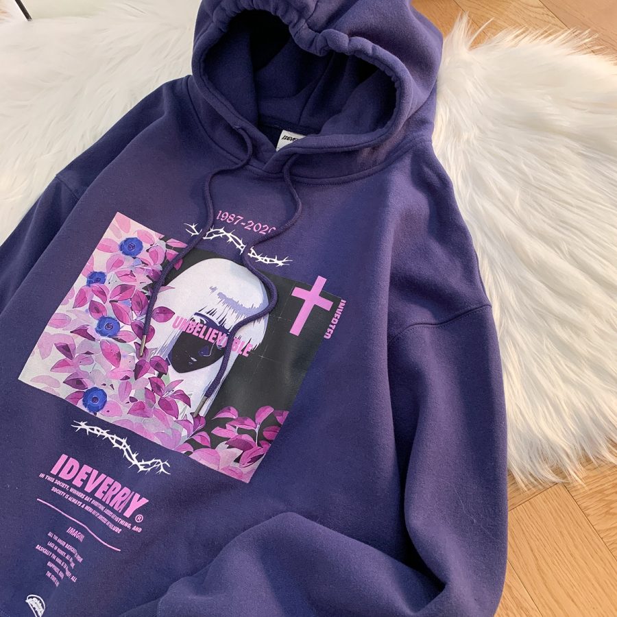 Jojo Has Been Waiting For The National Tide High Street Rose Girl Hooded Sweater For Men And Women Ins Tide Loose Printed Hoodies Couples - Image 4