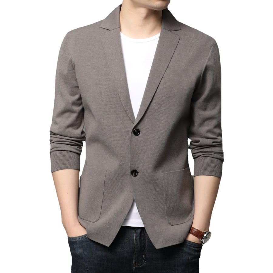 Hair Spring And Autumn Men'S T-Shirt Coat Korean Version Blazer Solid Color Cardigan Handsome Men'S Sweater - Image 5
