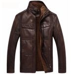 Men's Leather Jackets For Winter Jacket Men And Coats Leather Male Coat For Brand Men's Oblique Zipper Winter Down Biker Jacket - Image 2