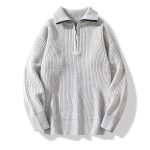 Fashion Half Cardigan Loose Sweater Vertical Sunken Stripe Pullover - Image 6