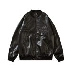 PU Faux Leather Loose Baseball Jacket For Men And Women - Image 5