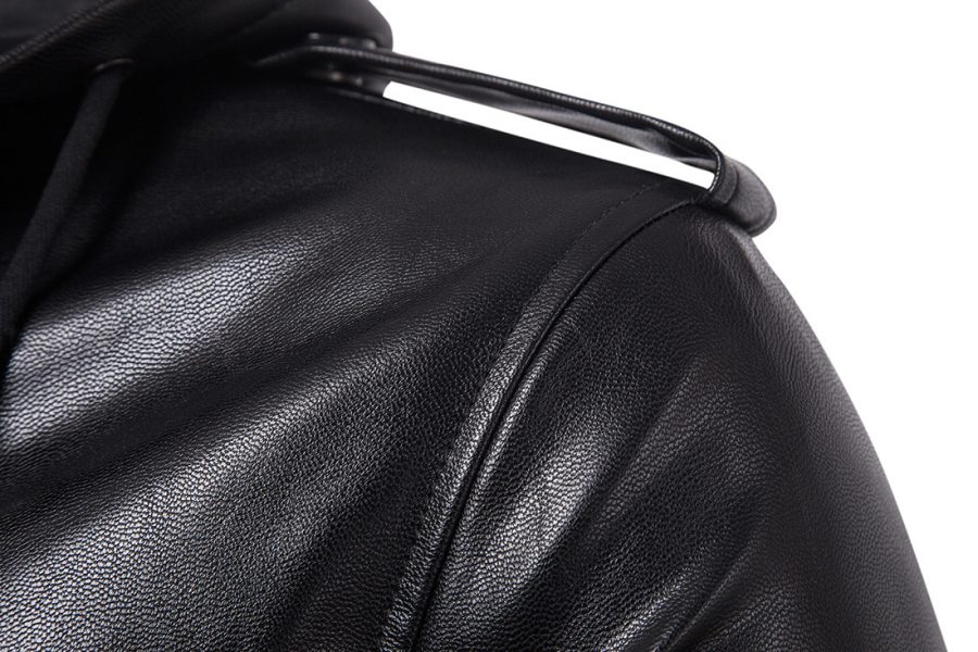 New European And American Men's Motorcycle Hooded Leather Jacket - Image 3