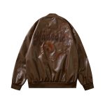PU Faux Leather Loose Baseball Jacket For Men And Women - Image 4