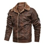 Winter Men Turn-down Collar Leather Jacket Outwear Warm Pilot Coats Windbreak - Image 3