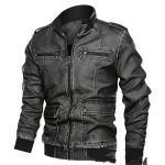 Men's Lapel Solid Color 3D Pu Leather Jacket - Image 3